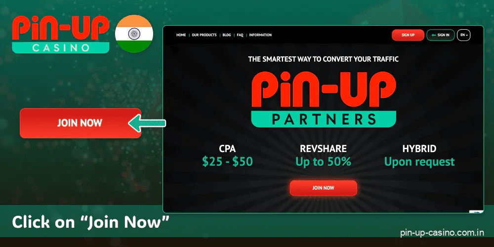 Click the button to join Pin Up partners