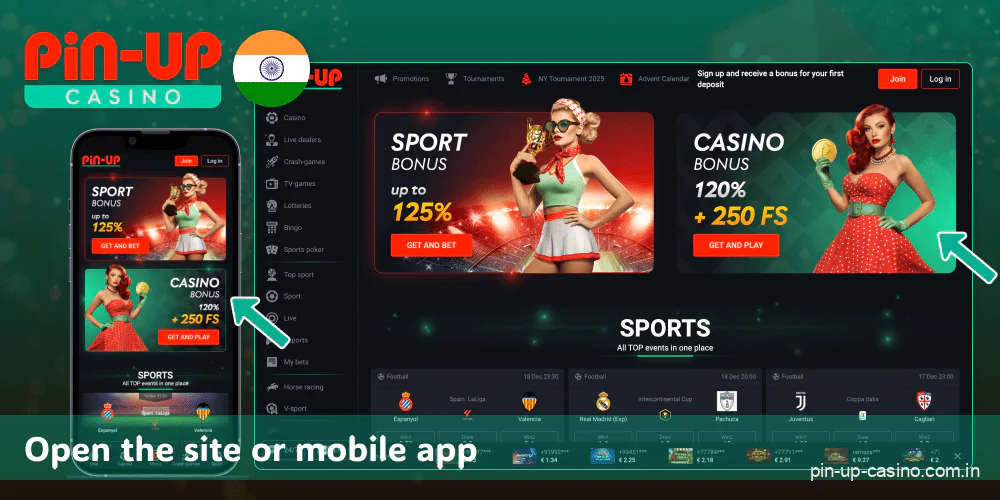 Visit the website of Pin Up Casino in India