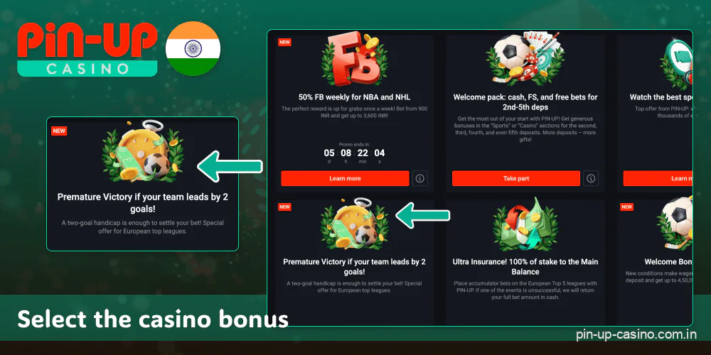 Choose a bonus on the Pin Up site in India