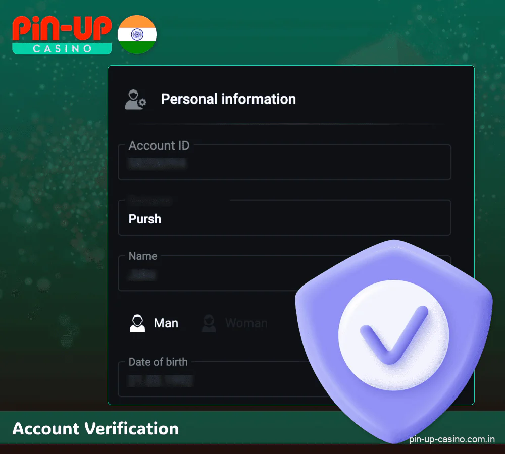 Account verification at Pin Up casino India site