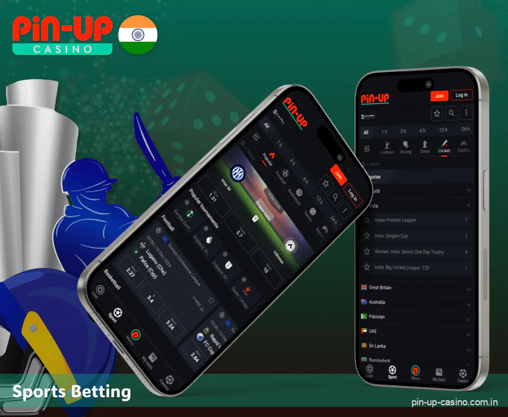 Sports and match betting on Pin Up mobile app in India