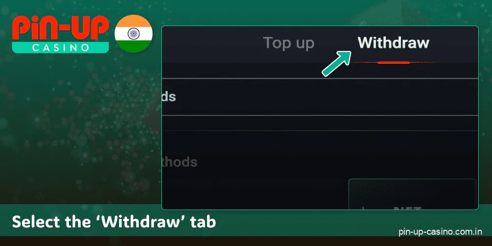 Click on the Withdrawal tab on the Pin Up India website