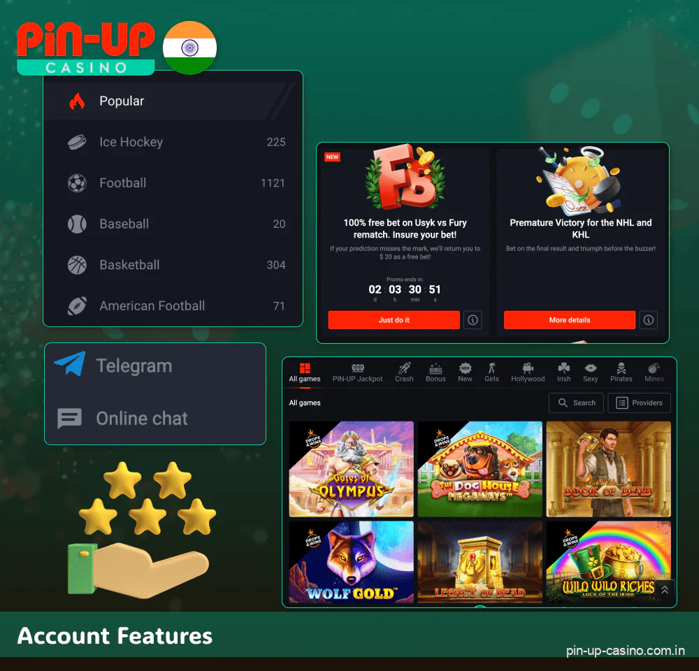 Benefits of having an account at the Pin Up India casino site