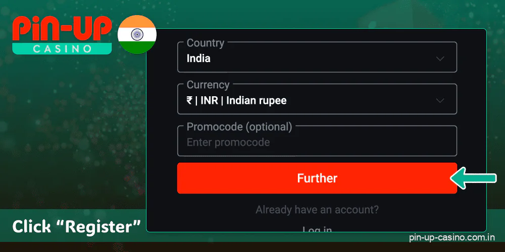 Confirm your registration at the Pin Up casino site in India