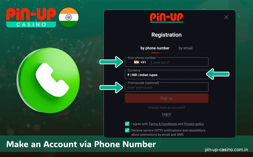 Registering for a Pin Up account using your phone number